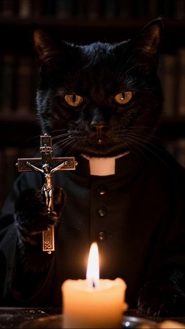 Черный кот в роли священника: тайны и магия #кот #маги #видео