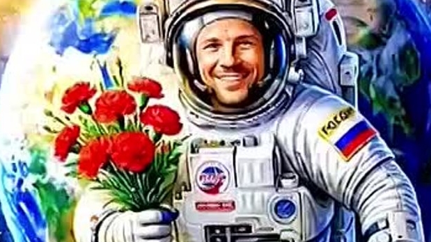 С днём космонавтики. Красивая музыкальная открытка.
