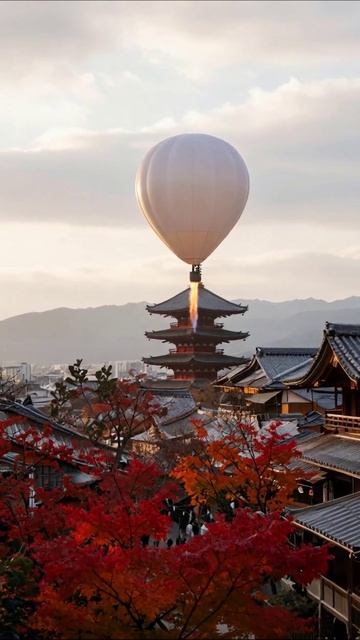 Невероятный полет над Киото: закат в воздухе #Киото #воздушныйшара #пейзажи