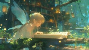 Красивая музыка для учебы или отдыха. Девочка фея читает книги в лесной библиотеке