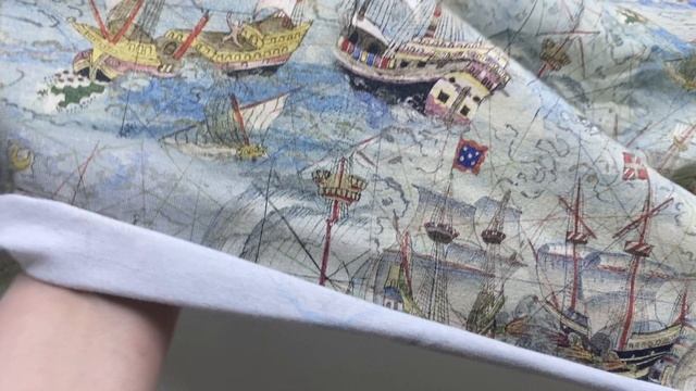 Трикотаж  голубого цвета с принтом корабли 38168