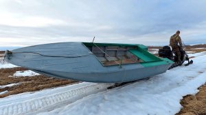 ПОСЛЕДНЯЯ ДОРОГА, НАДО УСПЕВАТЬ. ЗАВОЗИМ ЛОДКУ НА СНЕГОХОДЕ. НОВОСТИ ПО РАННЕЙ ВЕСНЕ.