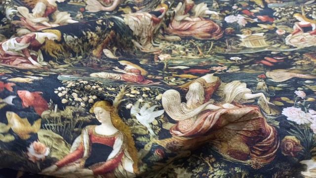 Трикотаж чёрного цвета с принтом русалки  38180