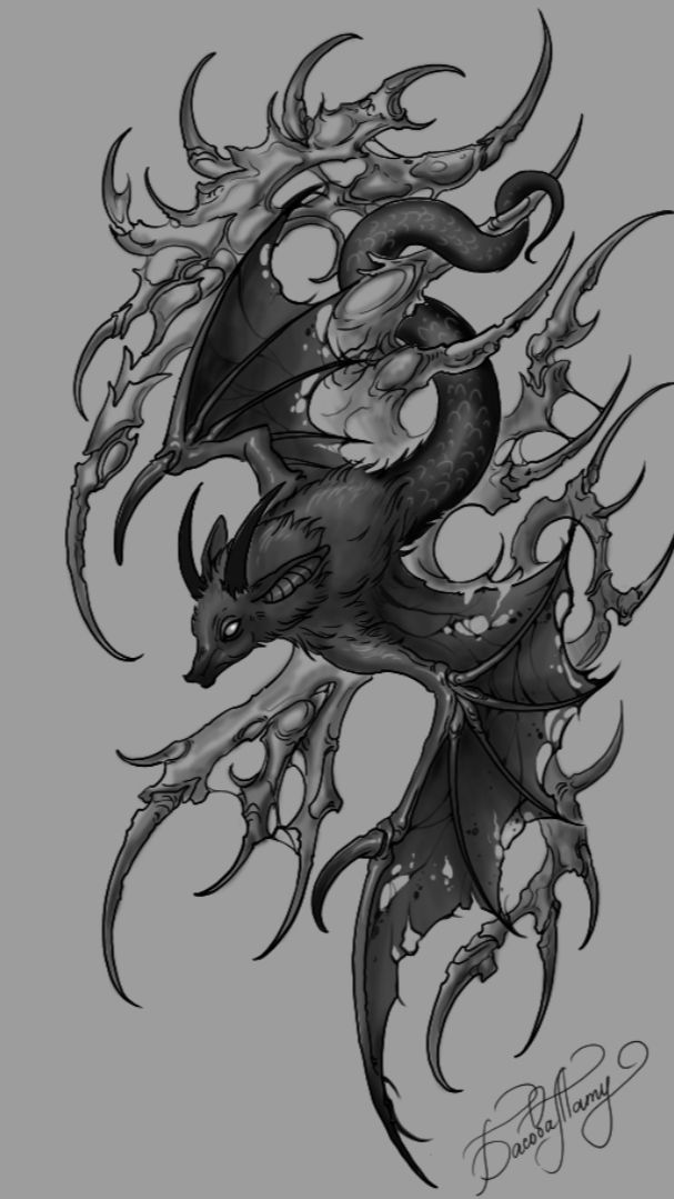 Рисую эскиз тату в фотошопе летучая мышь органика