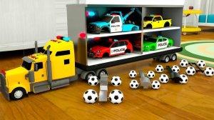 Сборка самосвалов, полицейские машины, шины с неожиданными футбольными мячами, транспортные средства