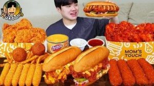 АСМР МУКБАНГ Хрустящая жареная курица, Чизбургер, сырная палочка рецепт ! принимать пищу