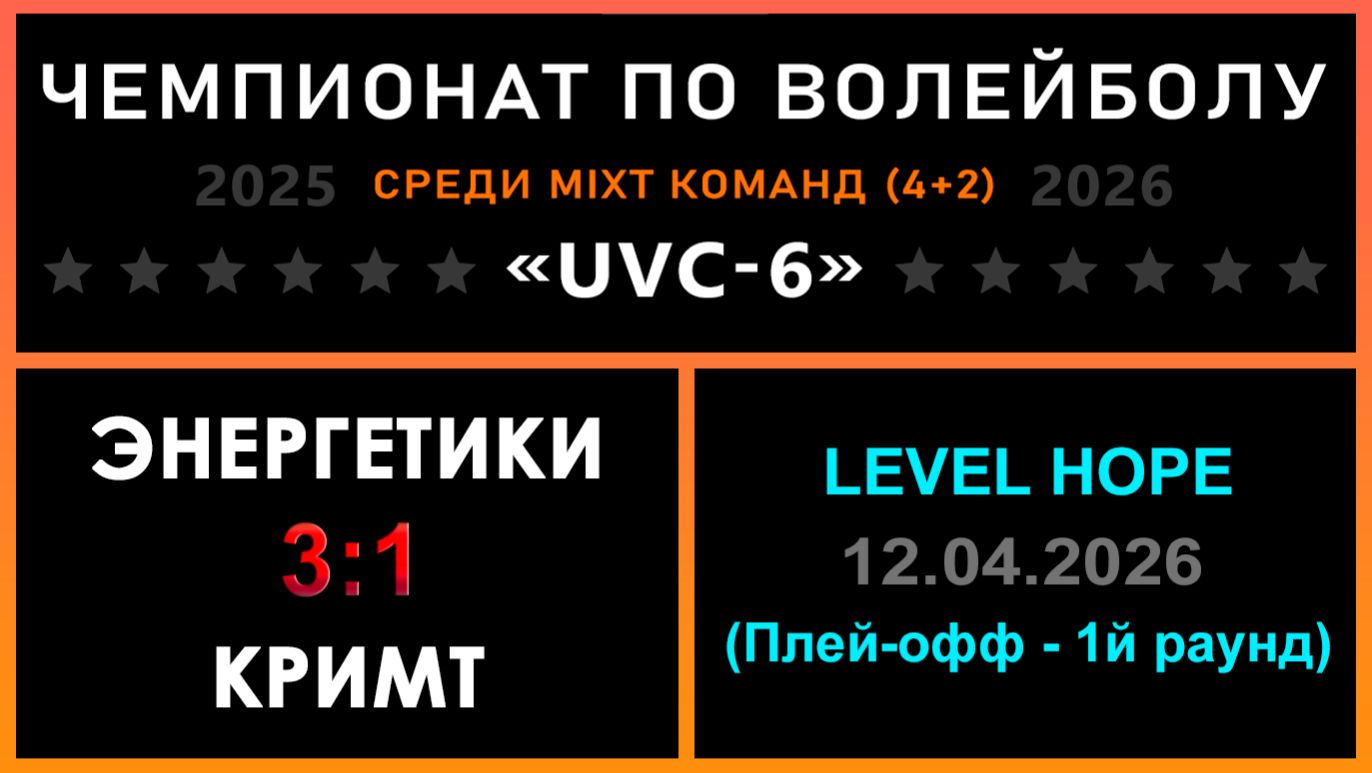 Энергетики - КриМТ, UVC-6 (Mixt) - LEVEL HOPE (Плей-офф - 1й раунд)