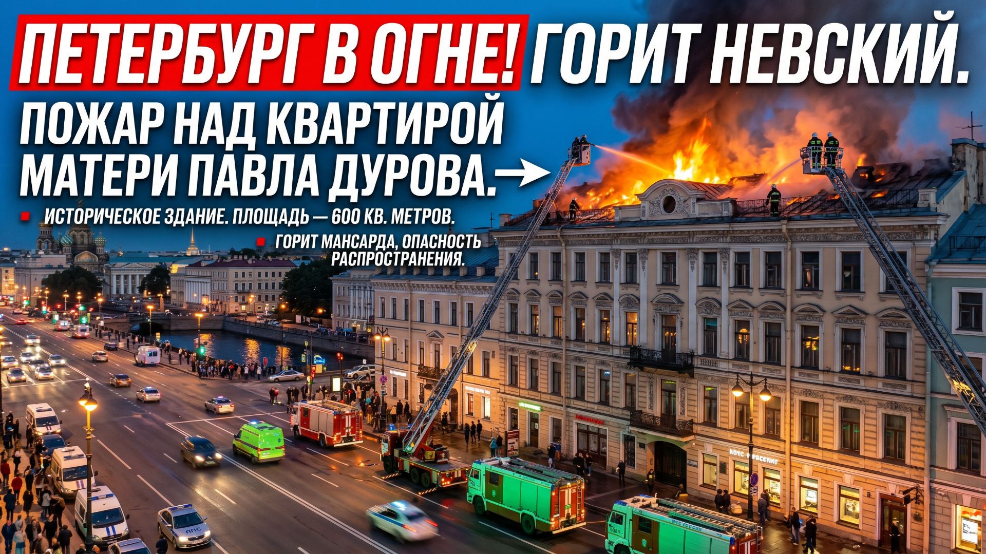 Пожар над квартирой матери Дурова — центр Петербурга в огне