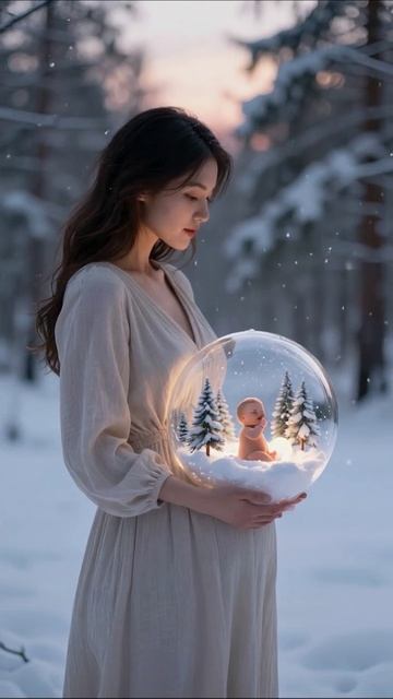 Зимняя сказка: девушка с волшебным шаром #зима #магия #сказка