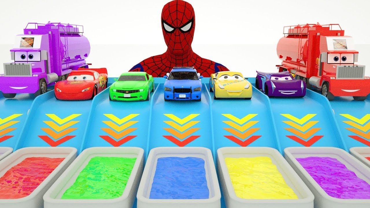 Изучение цветов с танцующим Человеком-пауком, Маккуином и дорожными транспортными средствами