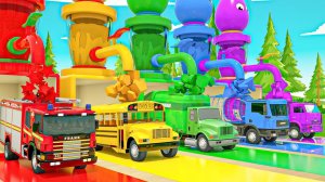 Разноцветное яйцо и самосвалы - песенка Колеса на автобусе - детские песенки и стишки для малышей