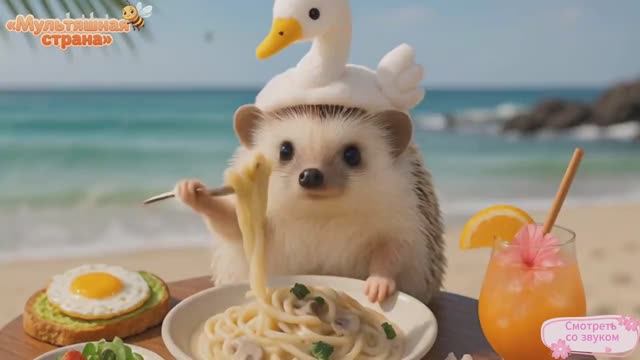 Мультик. Маленький ежик в отпуске. Мимишная ИИ - анимация.