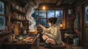 Сильный дождь снаружи: готовим горячий рамен в маленькой горной хижине | ASMR и атмосфера