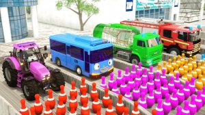 Пожарная машина и трактор, автобус Тайо в боулинг-бассейне - Мультфильм про грузовик