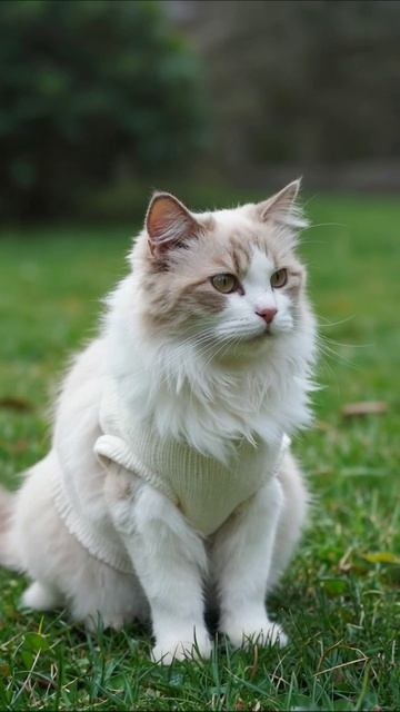 Элегантный кот в свитере на траве #кот #домашниеживотные #милота
