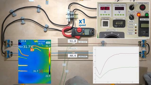 Сравнение нагрева кабеля 1,5мм и 2,5мм под нагрузкой 10А 16А 20А 25А 32А 50А