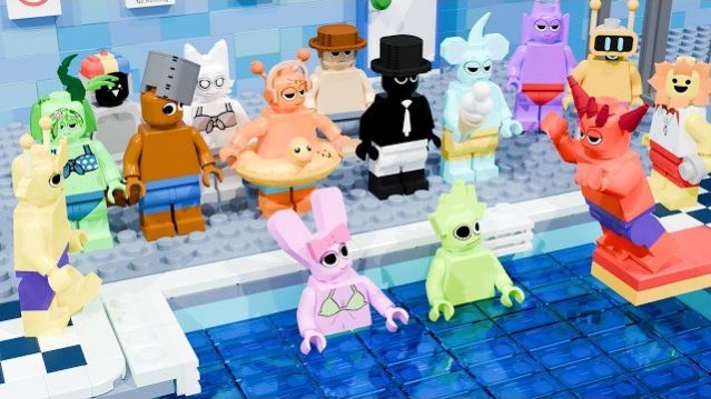 СПРУНКИ В ЛЕГО ШКОЛЕ! МУЛЬТИК SPRUNKI ИДУТ В БАССЕЙН ПИНКИ И ГРЕЙ Я В ШОКЕ АНИМАЦИЯ LEGO