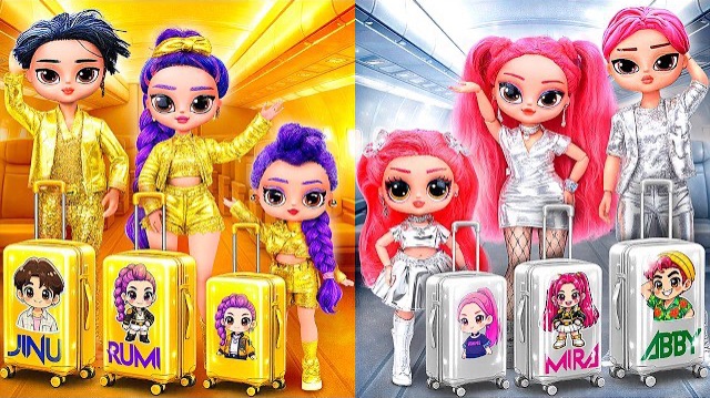 K-Pop Семья в золотом и серебряном самолёте! 10 поделок для кукол L.O.L.
