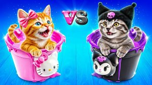 Челлендж одного цвета Хеллоу Китти vs Куроми строят домики для кошек