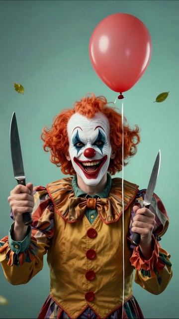 Ужасный клоун с ножами и шариком #клоун #ужасы #фильм