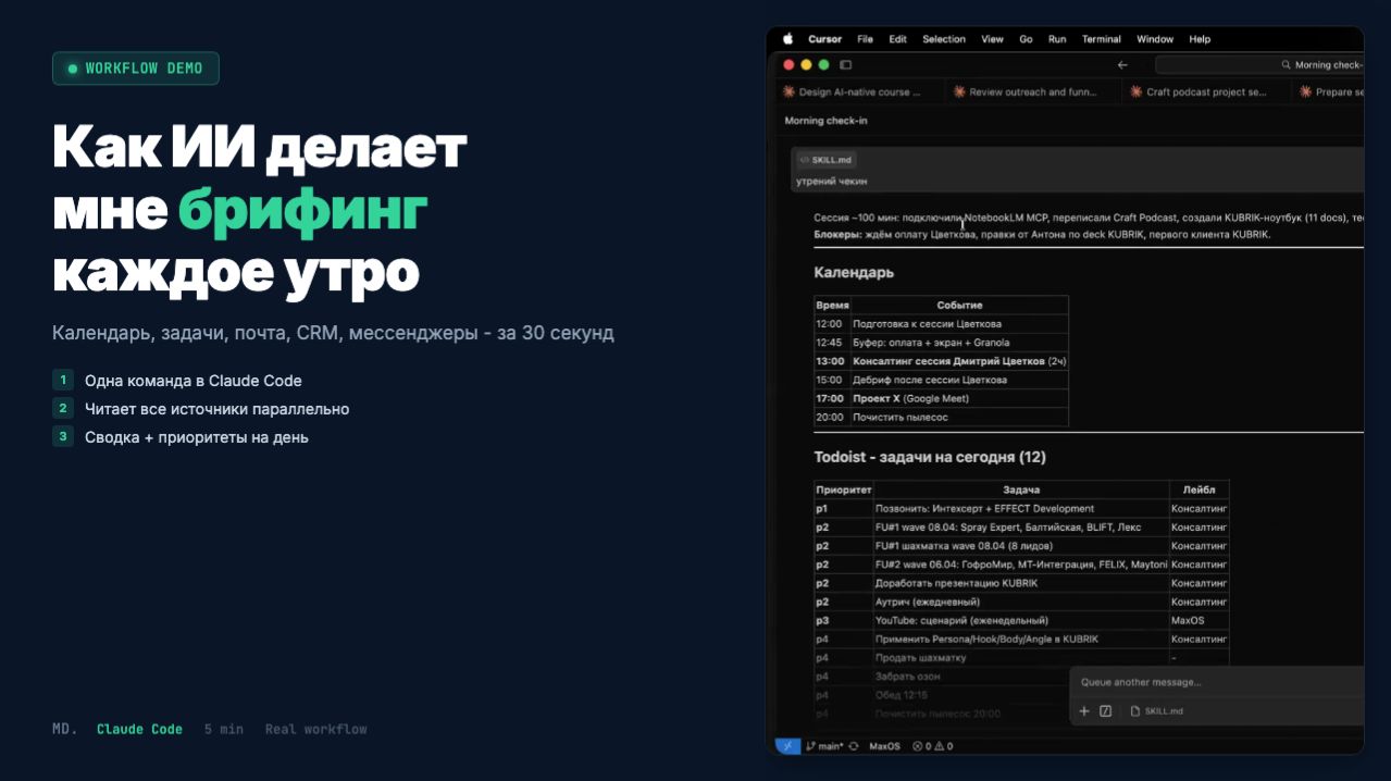 Как ИИ делает мне брифинг каждое утро | Claude Code утренний чекин