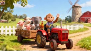 Забавная обезьянка управляет трактором, полным животных, в увлекательном приключении на ферме! 😂🐔