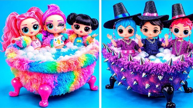 K-Pop Охотницы на Демонов: строим дом в радужном и Черном стиле! 10 поделок для кукол L.O.L.