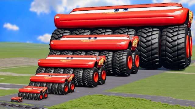 Большой и маленький Монстр-трак Молния Маккуин против поезда Томаса |