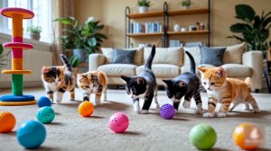 😹Маленькие милые котятки играют и прыгают с игрушечными мячами🔥