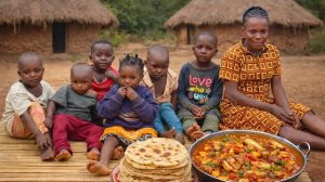 Африканская деревня, мягкое слоеное Чапати для детей и наслаждение едой. Жизнь в Африке