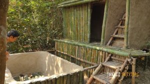 Build incredible Mini Swimming Pool for Bamboo Mud Villa House in Deep Jungle - (PV)