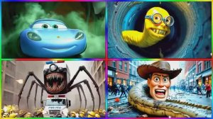 МАШИНКИ ТАЧКИ МОЛНИЯ МАКВИН ПРОТИВ МИНЬОНА ЧЕРВЯ И МОНСТР АМБУЛАНС 🏎️⚡🚑