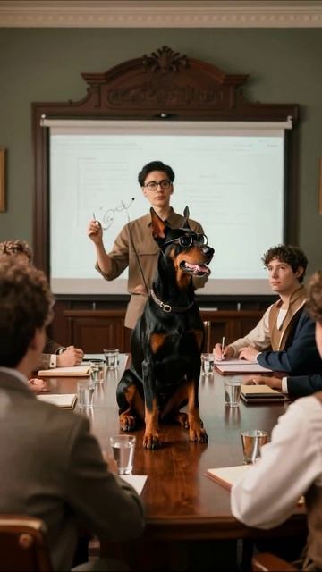 Собака-доберман на совещании: веселая ситуация! #смешныеживотные #доберман #совещание