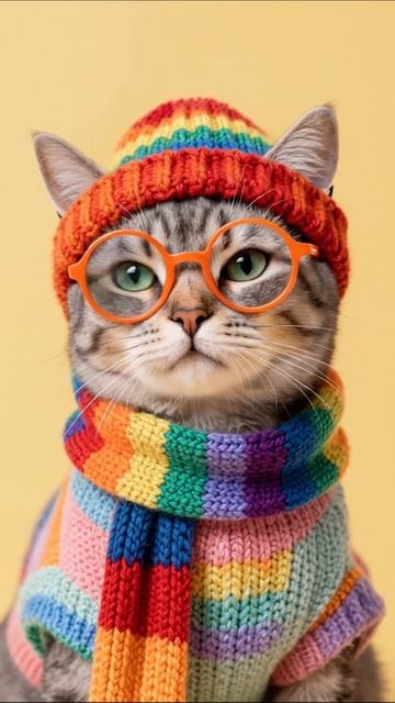 Модный кот в свитере и шапке! #кот #мода #приколы