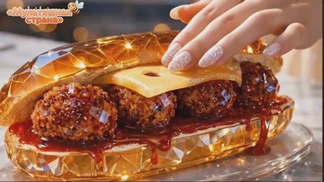 Хрустящий бургер. Стеклянная ИИ - анимация.