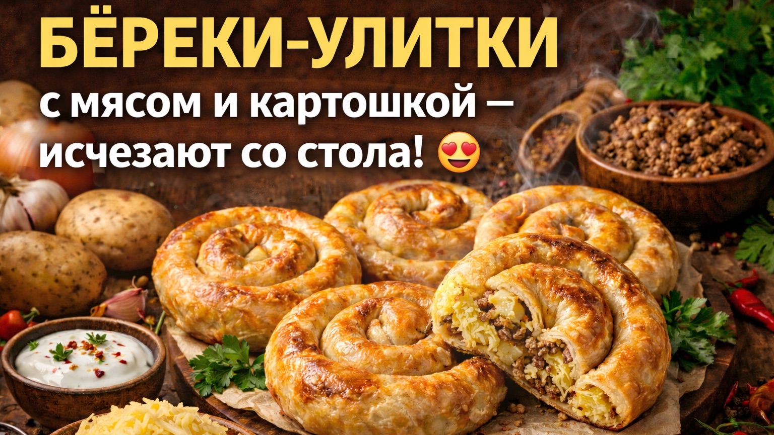 БЁРЕКИ-УЛИТКИ с мясом и картошкой — исчезают со стола! 😍
