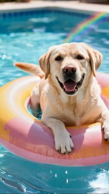 Собака на надувном круге в бассейне собаки лето времяпровождения