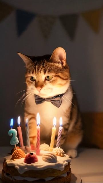 Котёнок отмечает день рождения! 🎉 #кот #деньрождения #праздник