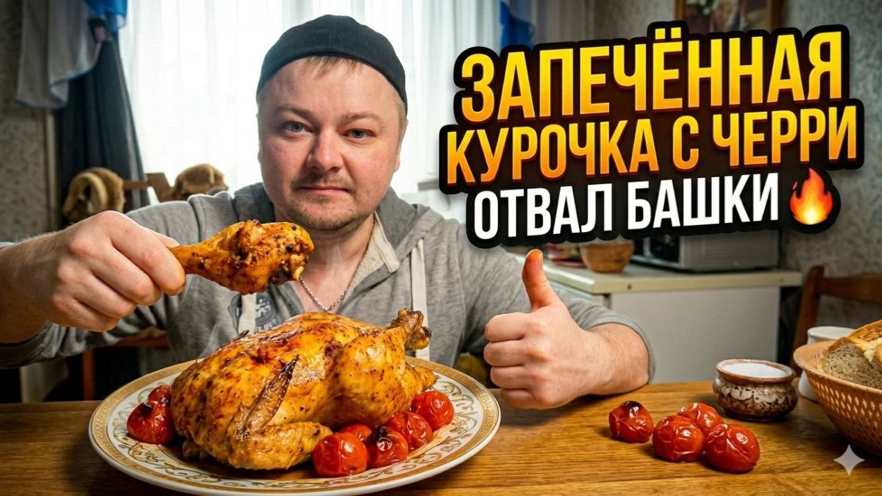 Запечённая курочка с черри — отвал башки 🔥