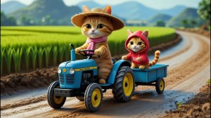 Приключение кошки и котёнка в дождливом поле | Время трактора! Мама-кошка пашет поле