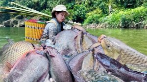 Традиционные методы рыбной ловли. Женщина отправляется на реку что бы словить и продать рыбу