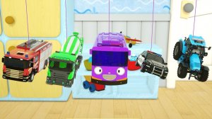 Мультфильм Тайо автобус и трактор, самосвал, бульдозер, шины в сборе - Мультики для детей и малышей