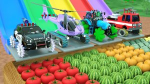 Полицейские машины и тракторы пожарные машины вертолеты шины для грузовиков мультфильм про грузовики