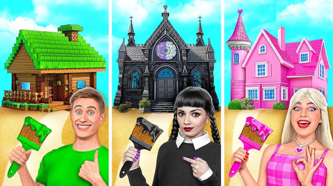 Уэнсдей против барби челлендж с домиками