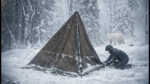 Установка палатки во время снежной бури… Кто-то наблюдает издалека