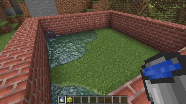 Огромная реалистичная волна воды против деревни в Майнкрафте