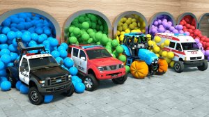 Полицейские машины и трактор, машина скорой помощи, стояночный грузовик — мультфильм для детей