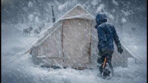 Приключение по выживанию в снежной буре с приготовлением еды на костре