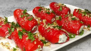 ЗАКУСКА на праздничный СТОЛ! РУЛЕТИКИ из болгарского ПЕРЦА и творожного СЫРА! (1)