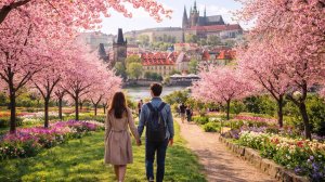 ⭐ Прага. Цветение сакуры у 345-летнего барочного дворца Троя | Чехия 4K